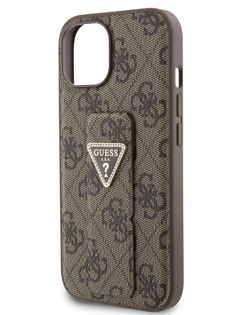 Чехол Guess для iPhone 15 с ремешком и функцией подставки Triangle Diamond, коричневый