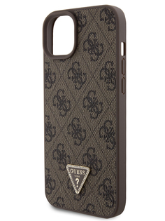 Чехол Guess для iPhone 15 Plus из экокожи 4G Triangle Diamond, коричневый