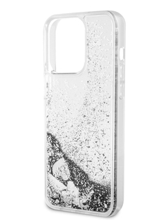 Чехол Guess для iPhone 15 Pro Max с жидкими блестками Hard Hearts Silver