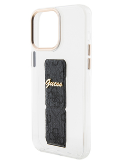 Чехол Guess для iPhone 15 Pro с ремешком и функцией подставки Script logo, прозрачный