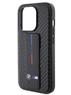 Чехол BMW для iPhone 15 Pro с функцией подставки print Tricolor, черный