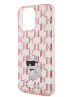 Чехол Karl Lagerfeld для iPhone 15 Pro Max с принтом Monogram NFT Choupette, розовый