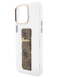 Чехол Guess для iPhone 15 Pro с ремешком из экокожи и функцией подставки, прозрачный