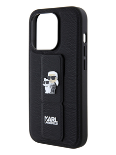 Чехол Karl Lagerfeld для iPhone 15 Pro с функцией подставки и ремешком, черный