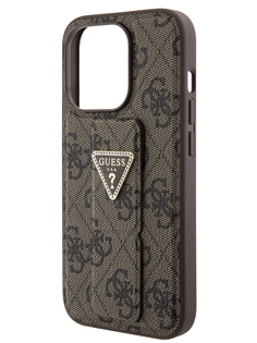 Чехол Guess для iPhone 15 Pro с ремешком и функцией подставки Triangle Diamond, коричневый