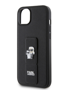 Чехол Karl Lagerfeld для iPhone 15 Plus с ремешком и функцией подставки, черный