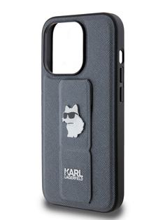 Чехол Karl Lagerfeld для iPhone 15 Pro Max с ремешком и функцией подставки, серебристый