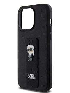 Чехол Karl Lagerfeld для iPhone 15 Pro Max с функцией подставки и ремешком, черный