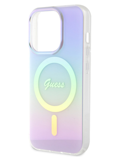 Чехол Guess для iPhone 15 Pro с MagSafe Script printed logo, радужный фиолетовый