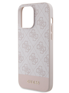 Чехол Guess для iPhone 15 Pro Max со вставкой из экокожи и принтом 4G, розовый