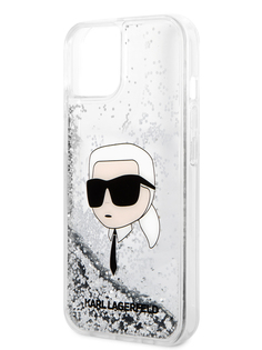 Чехол Karl Lagerfeld для iPhone 15 двухслойный с гелем и блестками, прозрачный