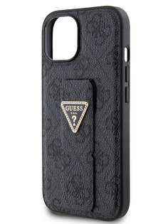 Чехол Guess для iPhone 15 с ремешком и функцией подставки Triangle Diamond, черный