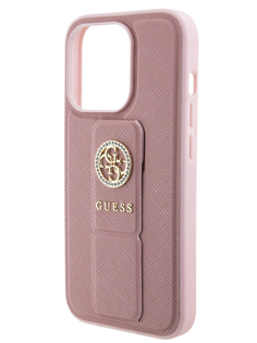 Чехол Guess для iPhone 15 Pro с ремешком и функцией подставки 4G Circle, розовый
