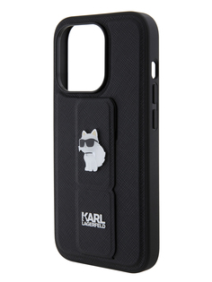 Чехол Karl Lagerfeld для iPhone 15 Pro с ремешком и функцией подставки, черный