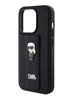 Чехол Karl Lagerfeld для iPhone 15 Pro с функцией подставки и ремнем, черный