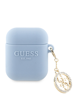 Чехол Guess для Airpods 1/2 silicone with 4G Diamond charm Light Blue