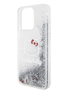 Чехол Hello Kitty для iPhone 15 Pro Max двухслойный с гелем и блестками, прозрачный