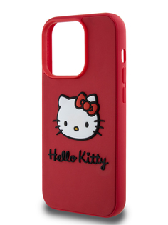 Чехол Hello Kitty для iPhone 15 Pro силиконовый с 3D принтом Kitty Head, красный