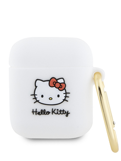 Чехол Hello Kitty для Airpods 1/2 с карабином и принтом 3D Rubber Kitty Head, белый