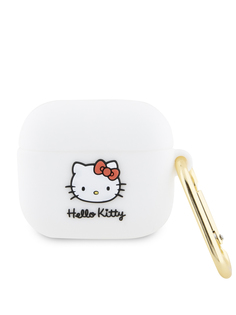 Чехол Hello Kitty для Airpods 3 с карабином Rubber Kitty белый