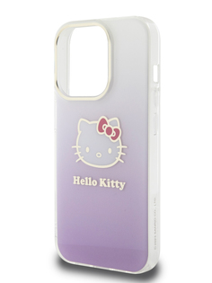 Чехол Hello Kitty для iPhone 15 Pro ударопрочный с принтом Kitty Head фиолетовый градиент