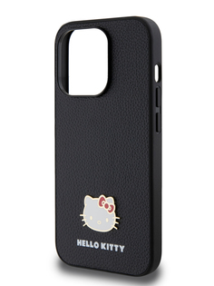 Чехол Hello Kitty для iPhone 15 Pro из экокожи со значком Kitty Head, черный