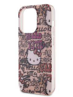 Чехол Hello Kitty для iPhone 14 Pro Max ударопрочный с принтом Graffiti Tags розовый