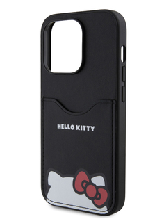 Чехол Hello Kitty для iPhone 15 Pro из экокожи с карманом для карты черный