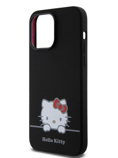 Чехол Hello Kitty для iPhone 14 Pro Max силиконовый с эффектом Soft touch черный