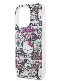 Чехол Hello Kitty для iPhone 14 Pro Max ударопрочный с принтом Graffiti Tags белый