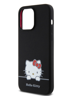 Чехол Hello Kitty для iPhone 15 Pro Max силиконовый с эффектом Soft touch черный