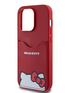 Чехол Hello Kitty для iPhone 14 Pro из экокожи с карманом для карты красный