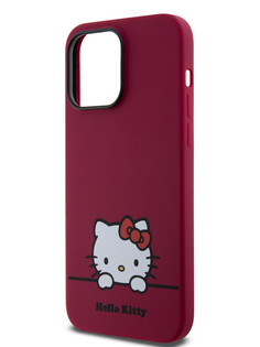 Чехол Hello Kitty для iPhone 14 Pro Max силиконовый с эффектом Soft touch красный