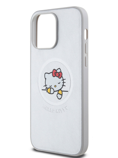 Чехол Hello Kitty для iPhone 15 Pro Max из экокожи с MagSafe, серебристый