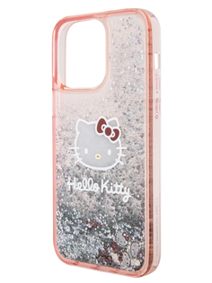 Чехол Hello Kitty для iPhone 14 Pro Max двухслойный с гелем и блестками, розовый