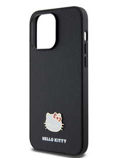Чехол Hello Kitty для iPhone 15 Pro Max из экокожи со значком Kitty Head, черный