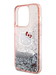 Чехол Hello Kitty для iPhone 15 Pro двухслойный с гелем и блестками, розовый