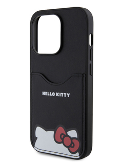 Чехол Hello Kitty для iPhone 14 Pro из экокожи с карманом для карты,черный