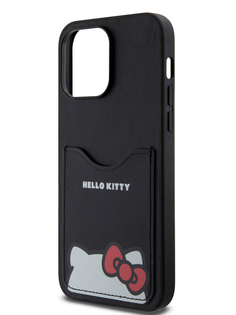 Чехол Hello Kitty для iPhone 14 Pro Max из экокожи с карманом для карты, черный