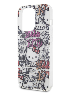 Чехол Hello Kitty для iPhone 14 Pro с принтом Graffiti Tags белый
