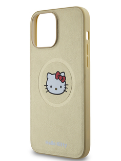 Чехол Hello Kitty для iPhone 15 Pro Max из экокожи с MagSafe золотой