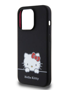 Чехол Hello Kitty для iPhone 15 Pro силиконовый с эффектом Soft touch черный
