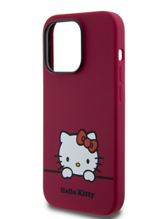 Чехол Hello Kitty для iPhone 14 Pro с эффектом Soft touch и принтом Kitty красный
