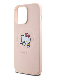 Чехол Hello Kitty для iPhone 15 Pro Max из экокожи с MagSafe розовый