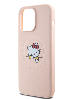 Чехол Hello Kitty для iPhone 15 Pro Max из экокожи с MagSafe розовый