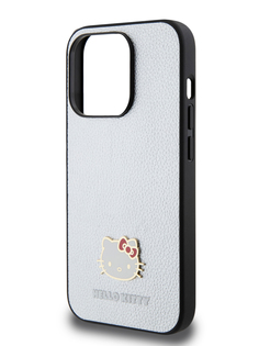 Чехол Hello Kitty для iPhone 15 Pro из экокожи со значком Kitty Head,серебристый