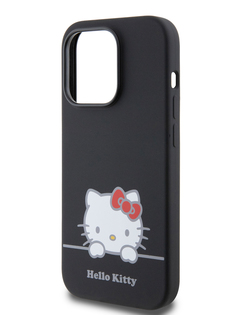 Чехол Hello Kitty для iPhone 14 Pro с эффектом Soft touch и принтом Kitty черный