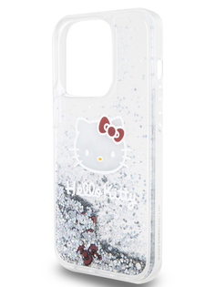 Чехол Hello Kitty для iPhone 15 Pro двухслойный с гелем и блестками, прозрачный