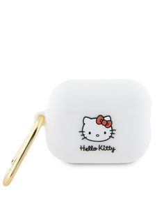 Чехол Hello Kitty для Airpods Pro 2 с карабином Rubber Kitty, белый