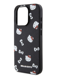 Чехол Hello Kitty для iPhone 15 Pro из экокожи с цепочкой на руку черный